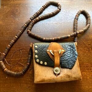 Vintage 1960s–70s Southwest Leather Crossbody Bag w/ Buffalo Nickel Closure
